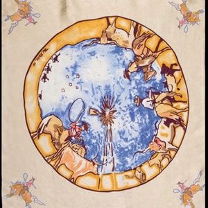 WILD RAGS LTD EDITION WINDMILL COWBOY IVORY SILK SCARF